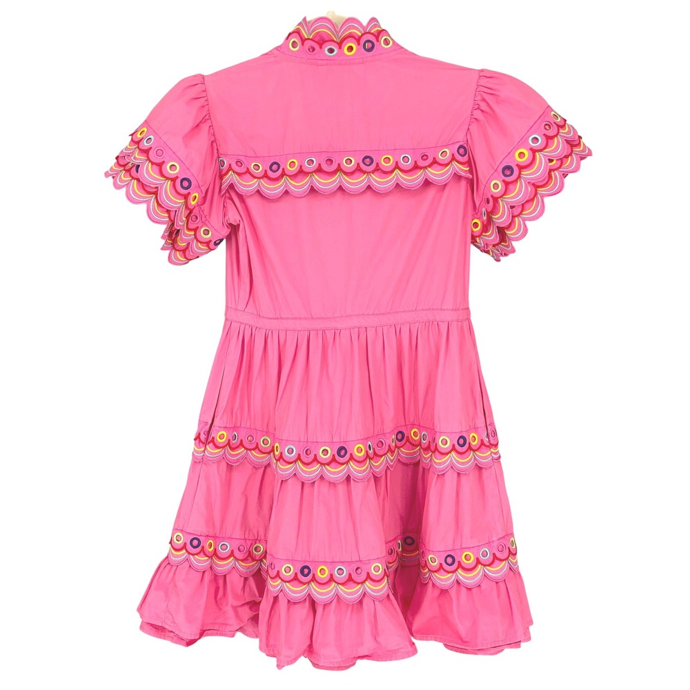 Celia B Marilla Dress Pink Embroidered Scalloped Eyelet Tiered Mini Dress XS - Picture 4 of 13